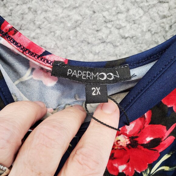 Papermoon Tank Top Blouse Women's Floral Blue Red Strappy Plus Size 2X New - Picture 4 of 7